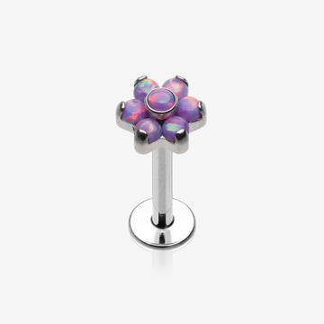 Brilliant Fire Opal Sparkle Flower Top Internally Threaded Labret-Purple Opal
